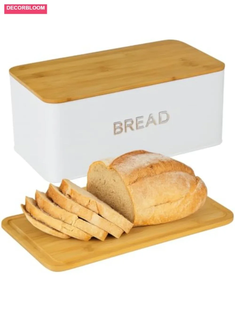 Bamboo Lid Bread Box for Kitchen Countertop, Stainless Steel, Airtight Storage